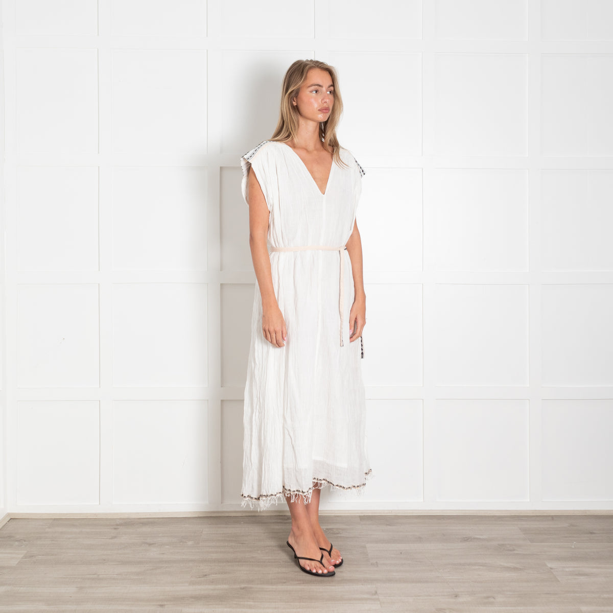 LemLem White Cotton Gauze Oversized Kaftan with Tassles edges