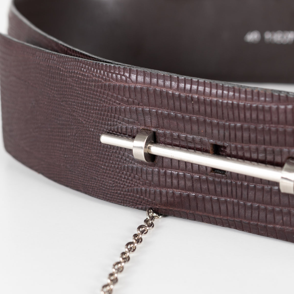 Kenzo Brown Embossed Leather Metal Needle Detail Wide Belt