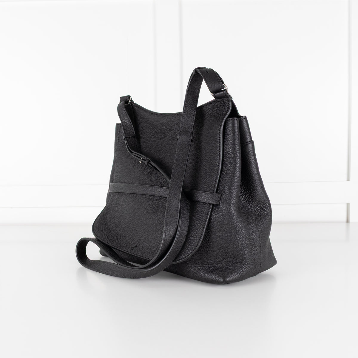 The Row Black Grained Leather Hunting Bag