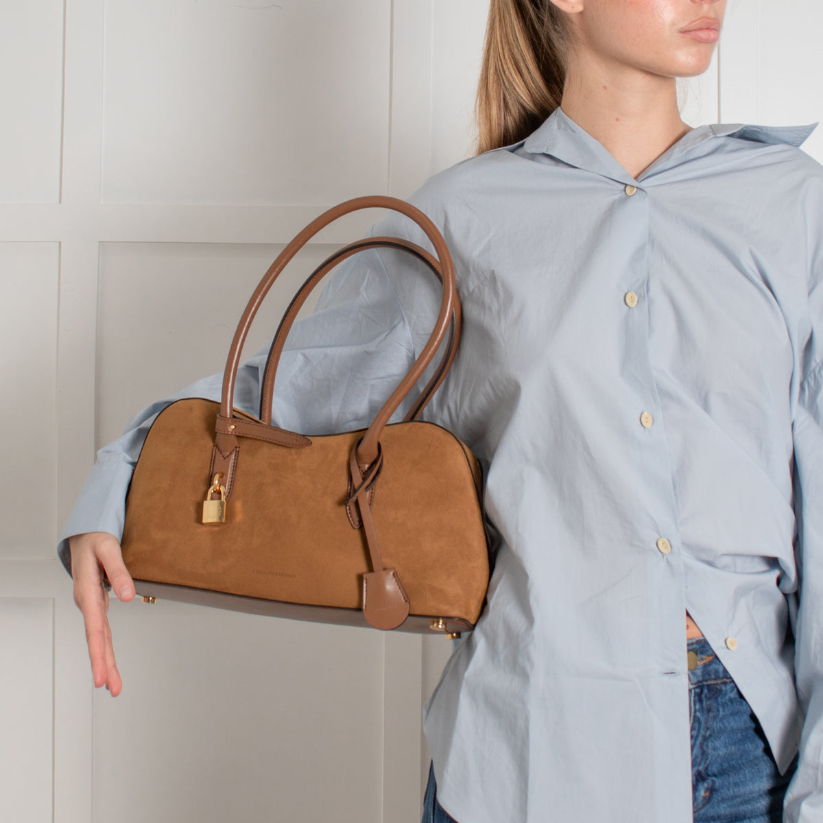 Stella McCartney Tan Ryder Faux Suede Shoulder Bag