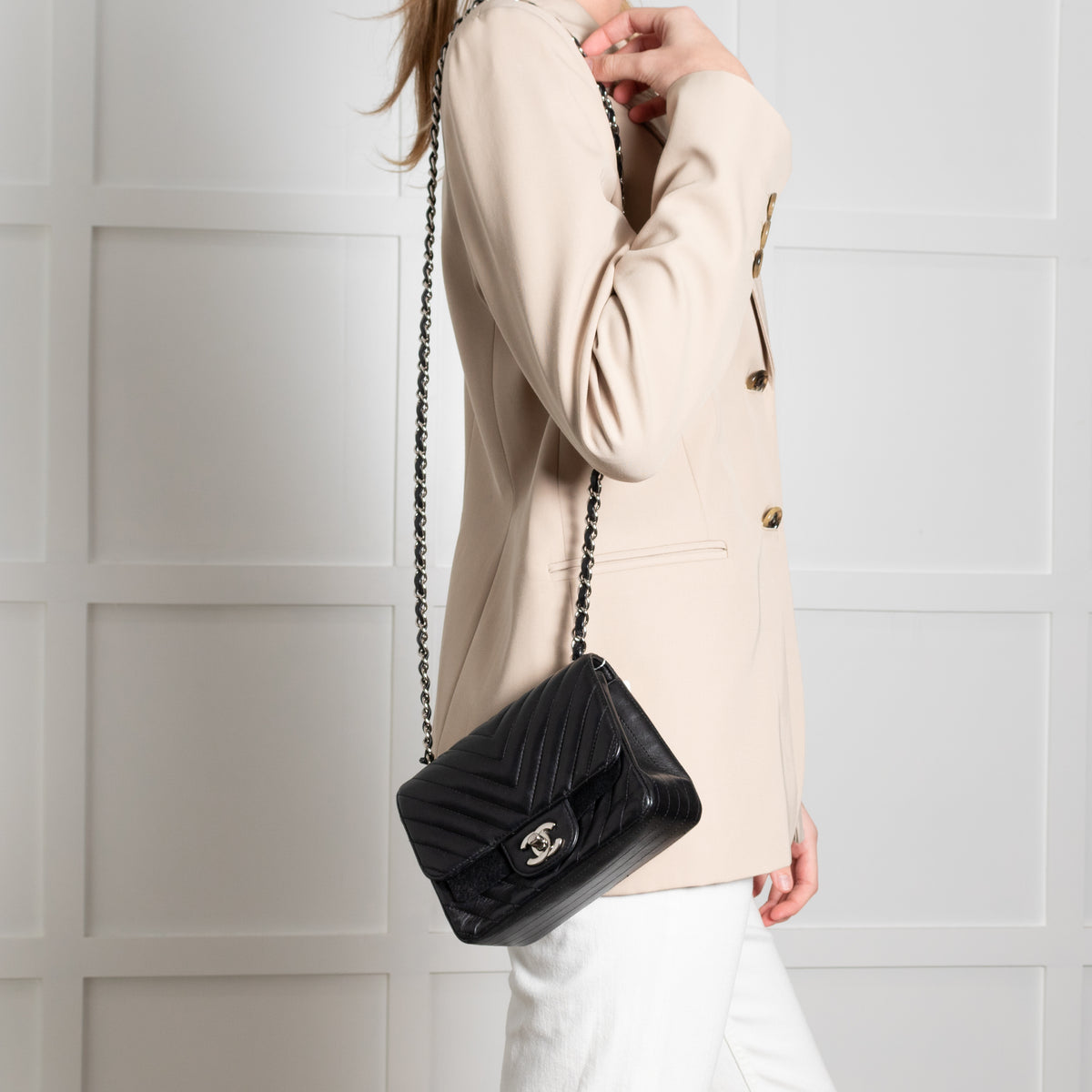 Chanel Black Mini Chevron Flap Bag