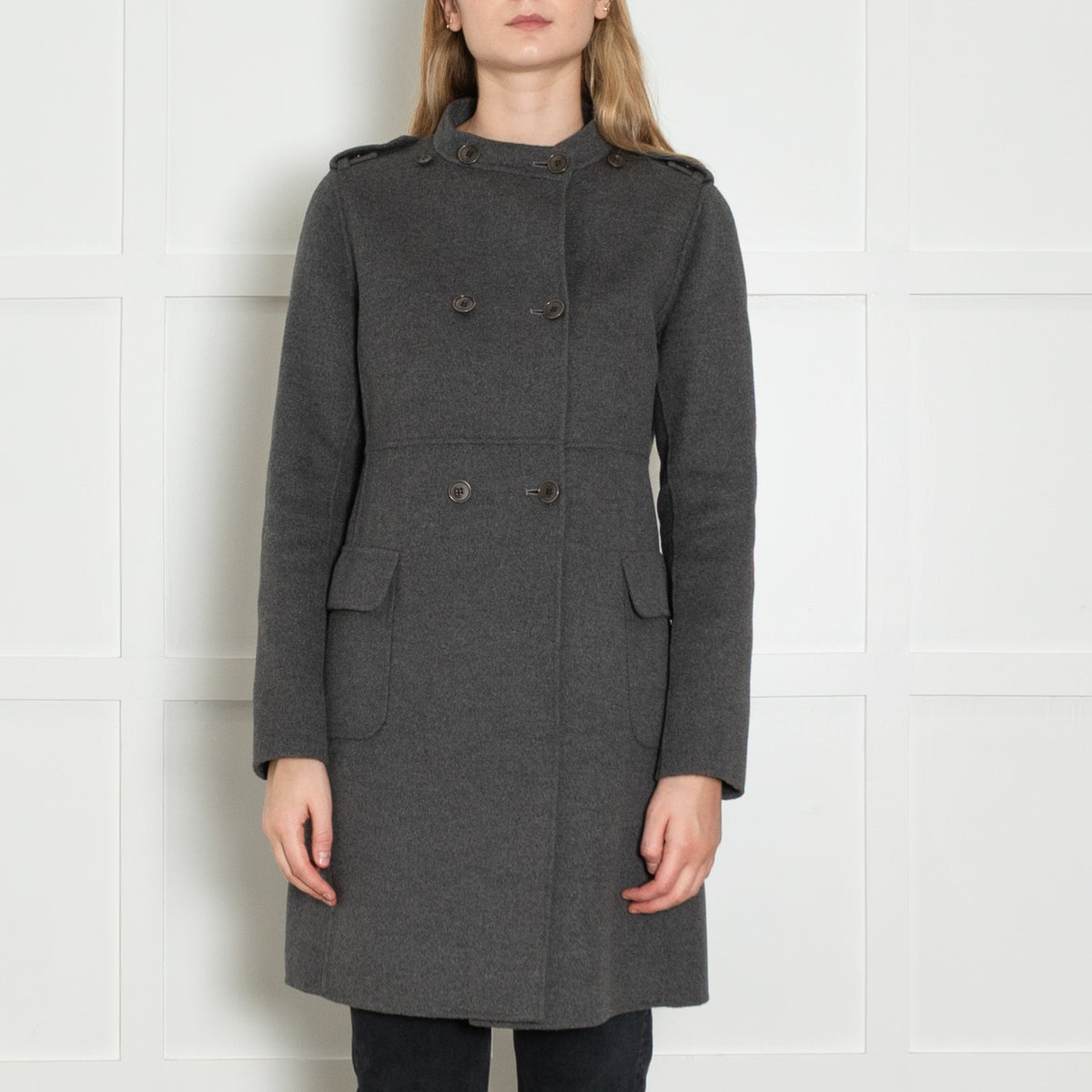 S Max Mara Grey Double Breasted Angora Blend Coat