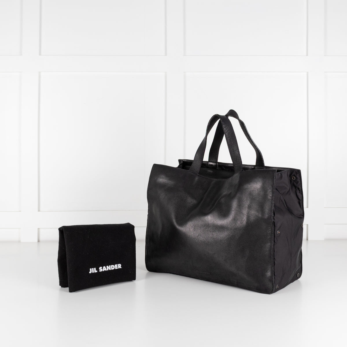 Jil Sander Black Leather Nylon Tote Bag