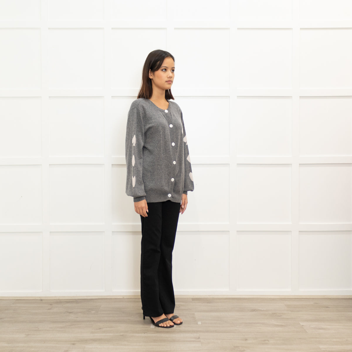 Orwell and Austen Grey Wool Mix Motif Cardigan