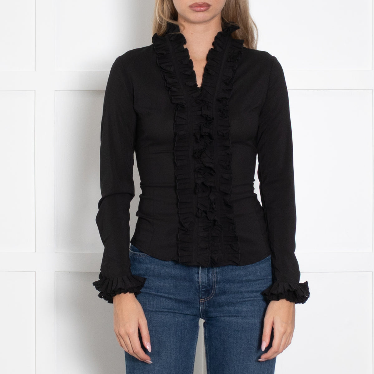 Aavelle Black Ruffle Blouse