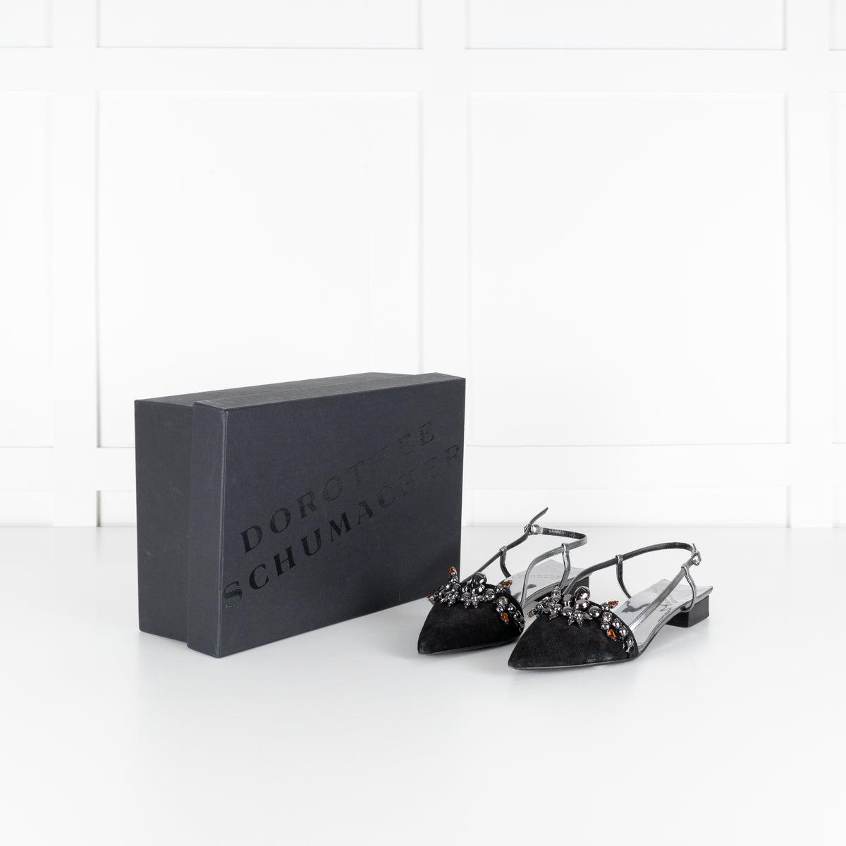 Dorothy Schumacher Summer Ballerina Jewelled Black Suede Sling Back Pump