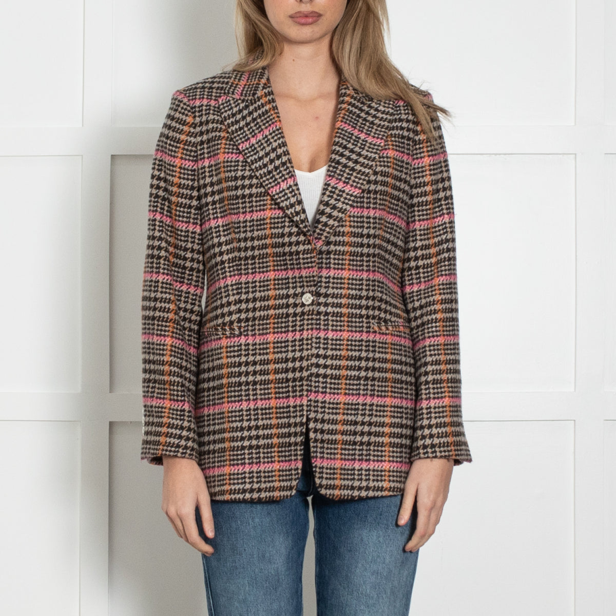Vilagallo Pink & Brown Tweed Wool Mix Jacket