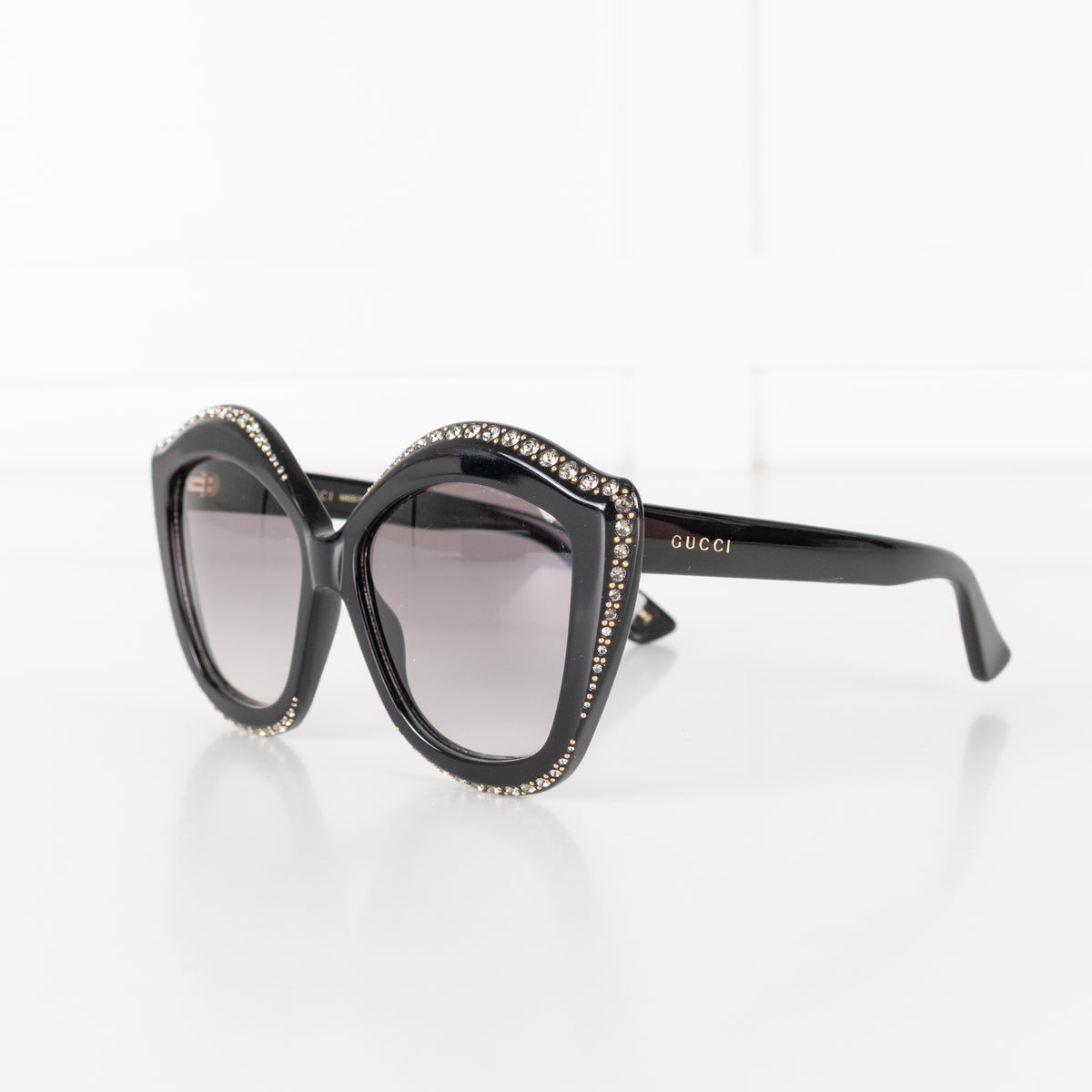 Gucci Black Diamante Embellished Oversized Cat Eye Sunglasses