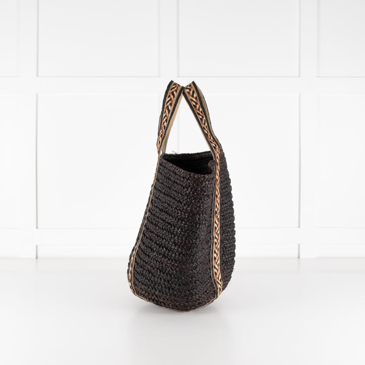 Sans Arcidet Chocolate Brown Woven Straw Tote Bag With Braided Handles