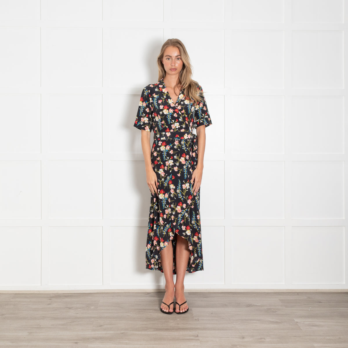 Equipment Imogene Black Floral Print Silk Dress