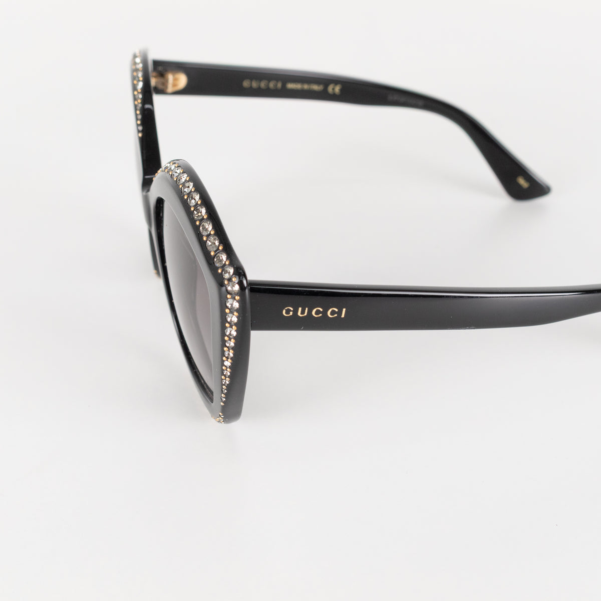 Gucci Black Diamante Embellished Oversized Cat Eye Sunglasses