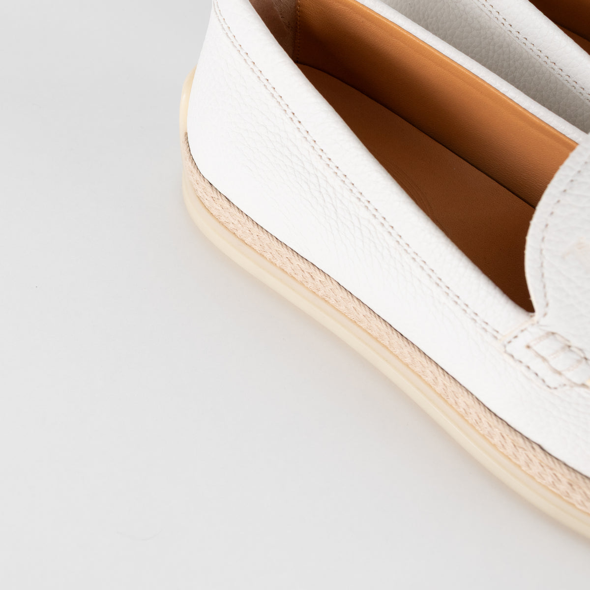 Tod's White Raffia Trimmed Leather Loafers