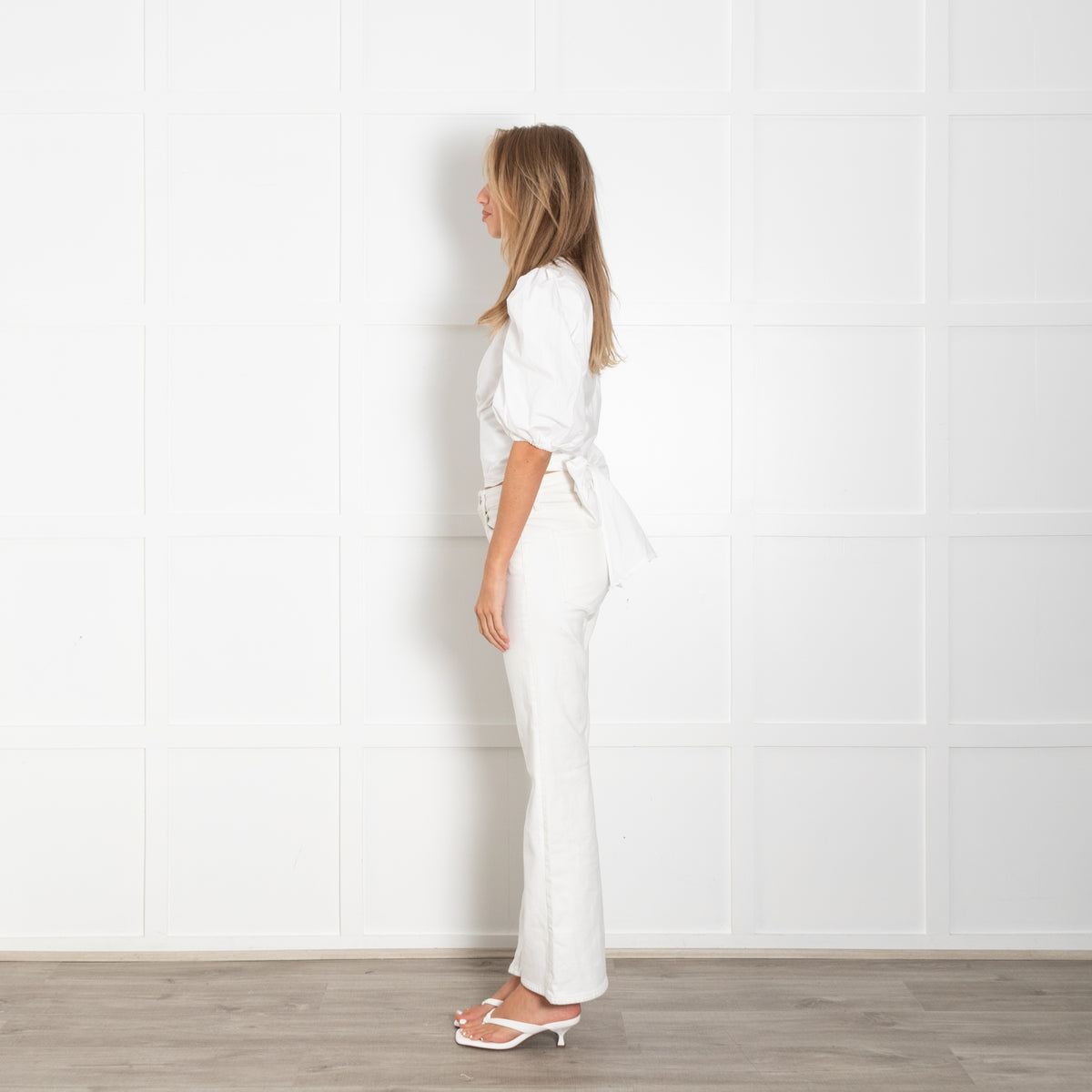 Ganni White Cotton Puff Sleeve Wrap Top