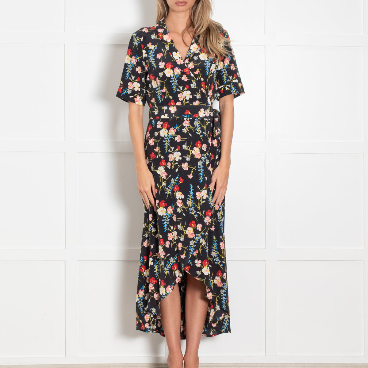 Equipment Imogene Black Floral Print Silk Dress