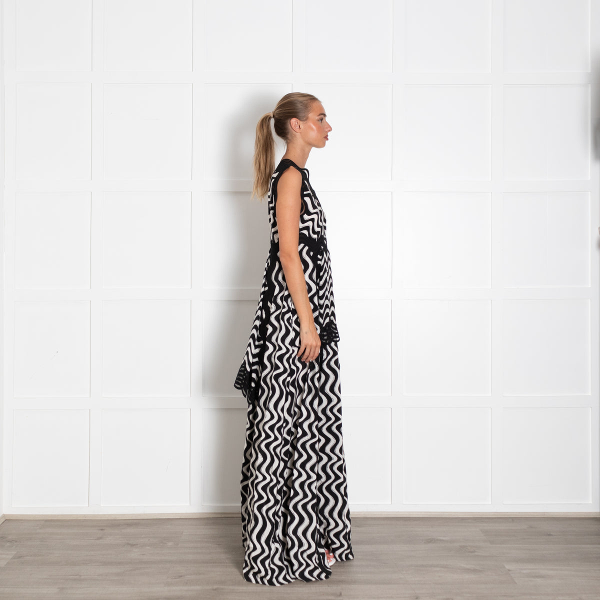 Stella McCartney Black And White Silk  Maxi Dress