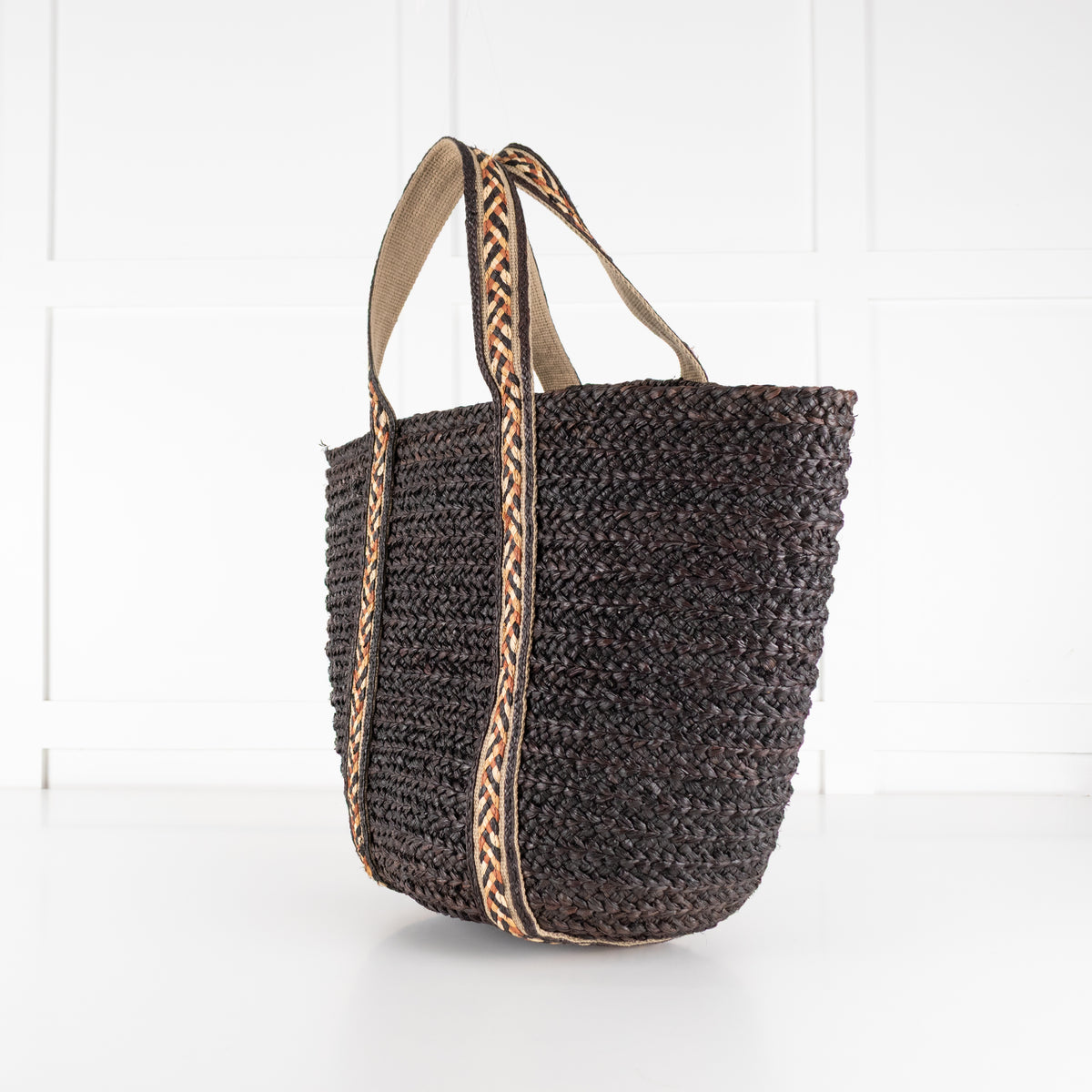Sans Arcidet Chocolate Brown Woven Straw Tote Bag With Braided Handles