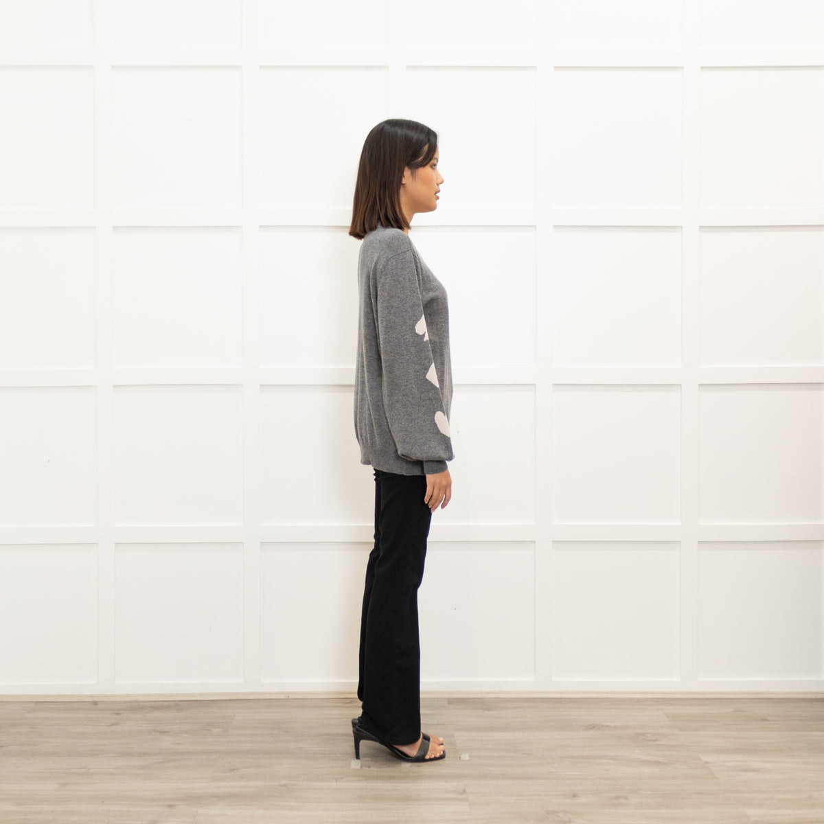 Orwell and Austen Grey Wool Mix Motif Cardigan