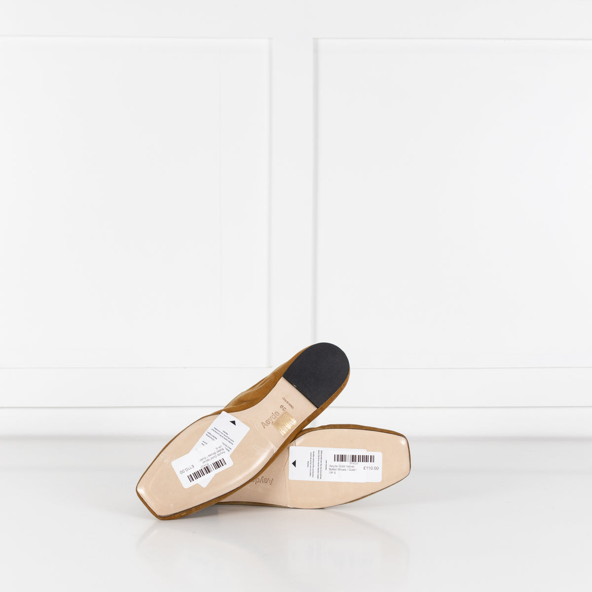 Aeyde Gold Velvet Ballet Shoes