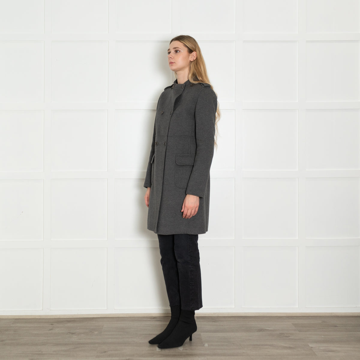S Max Mara Grey Double Breasted Angora Blend Coat