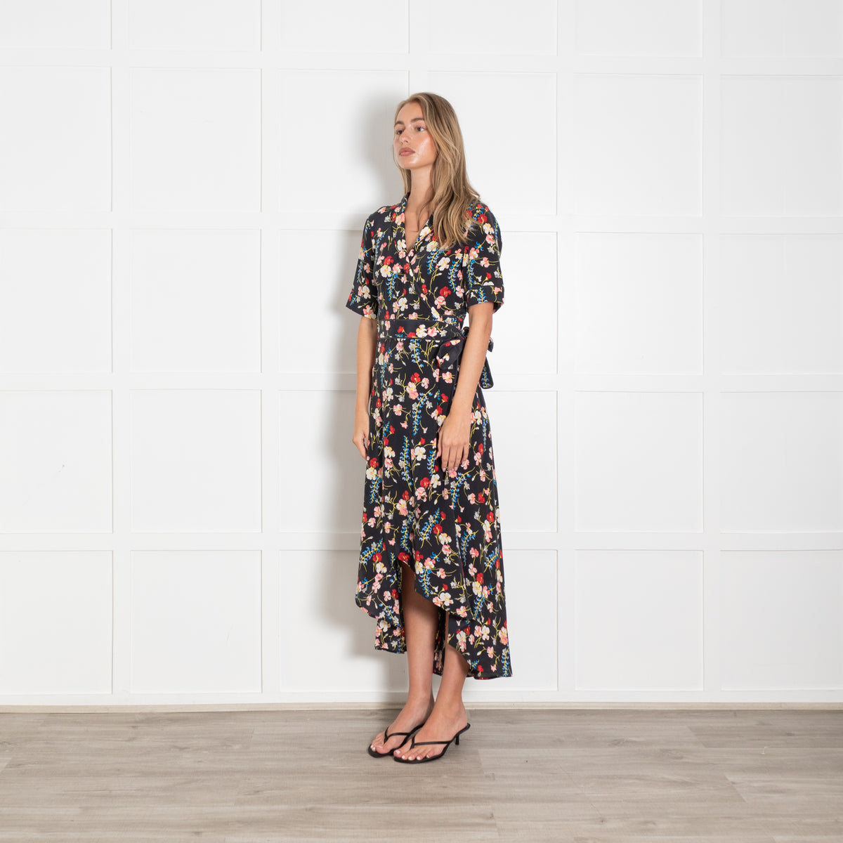 Equipment Imogene Black Floral Print Silk Dress