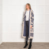 Hale Bob Blue And White Fringed Long Cardigan