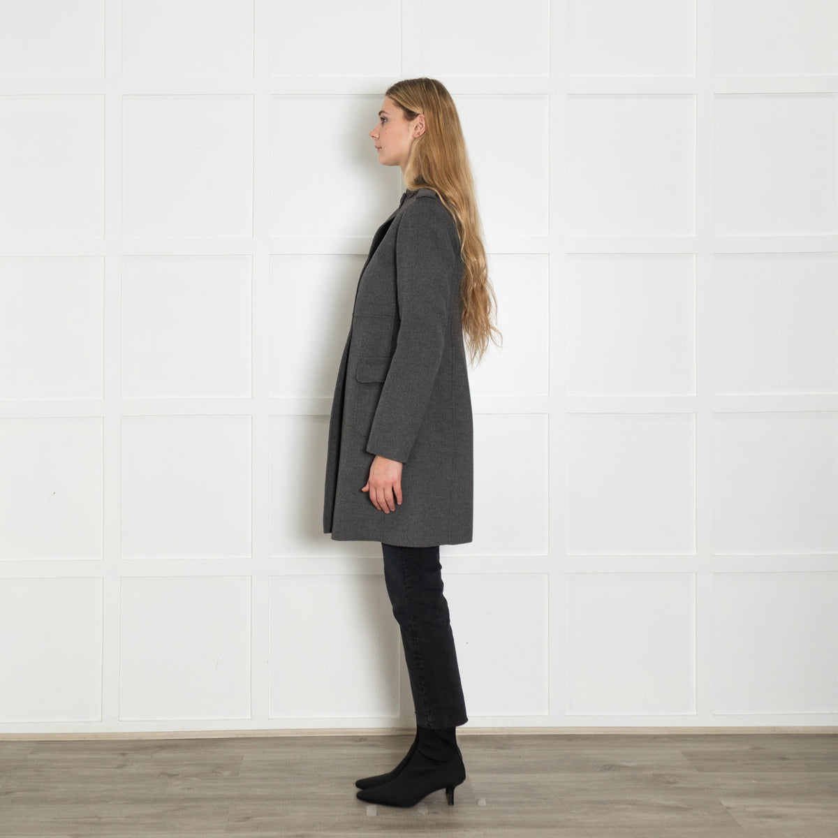 S Max Mara Grey Double Breasted Angora Blend Coat