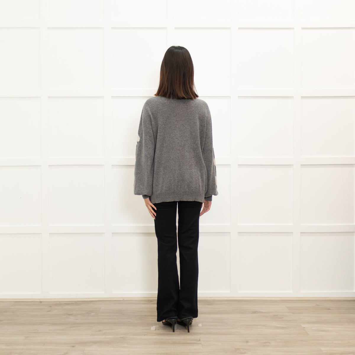 Orwell and Austen Grey Wool Mix Motif Cardigan