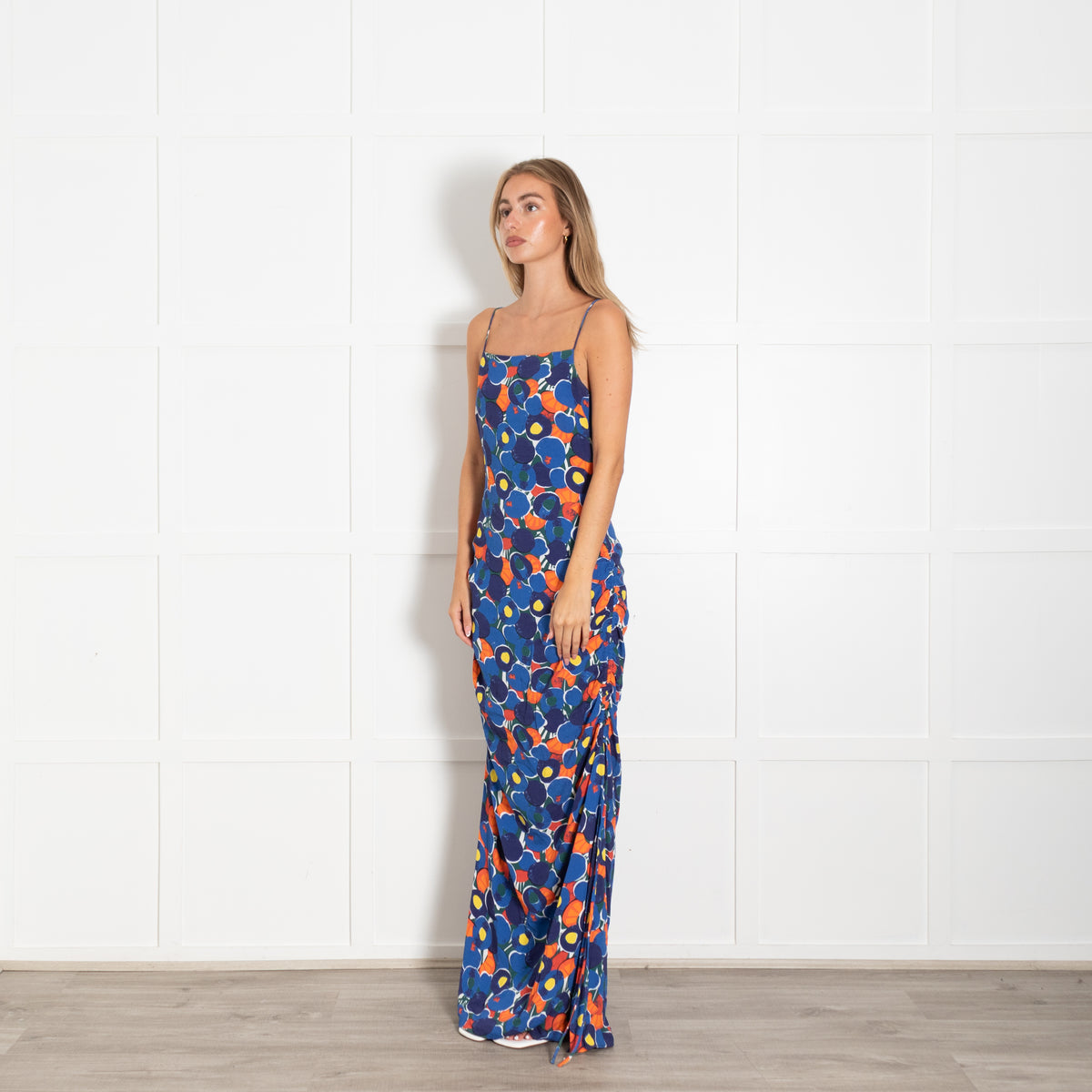 Staud Blue Orange Floral Pattern Strappy Maxi Dress