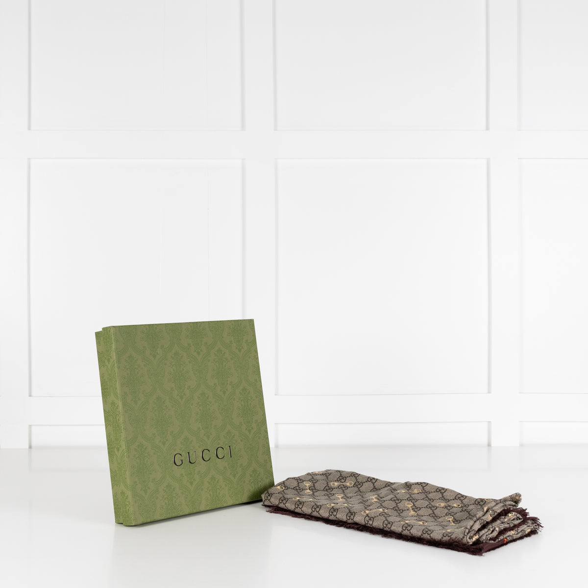 Gucci Brown Monogram Foiled Horsebit Scarf