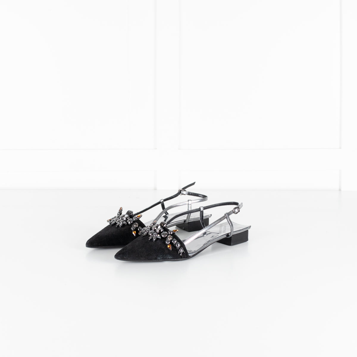 Dorothy Schumacher Summer Ballerina Jewelled Black Suede Sling Back Pump