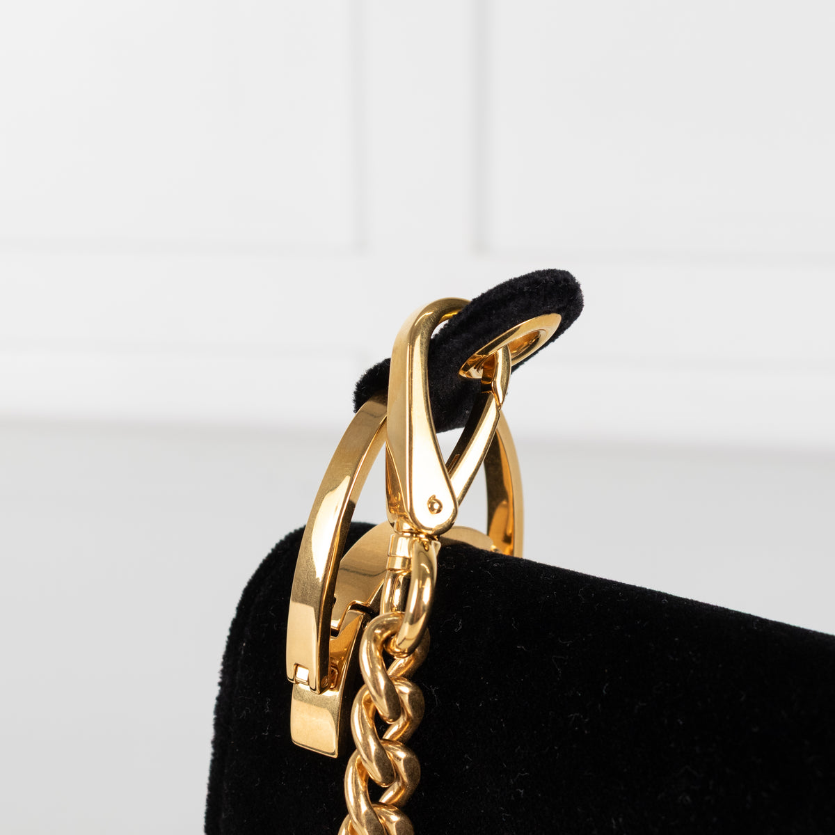 Prada Pattina Black Velvet Flap Bag With Gold Chain
