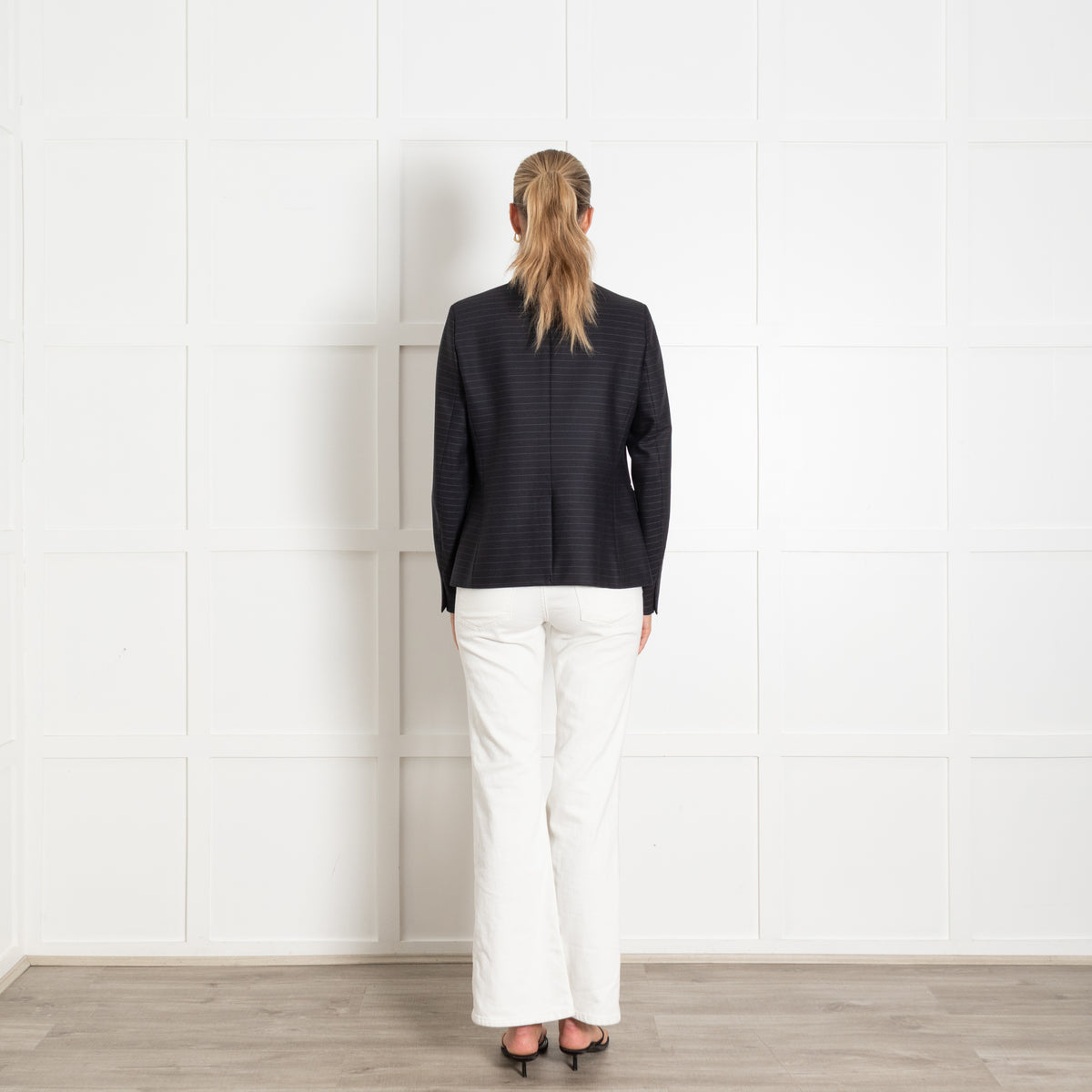 Sandro Navy Stripe Single Breasted Blazer With Gold Button