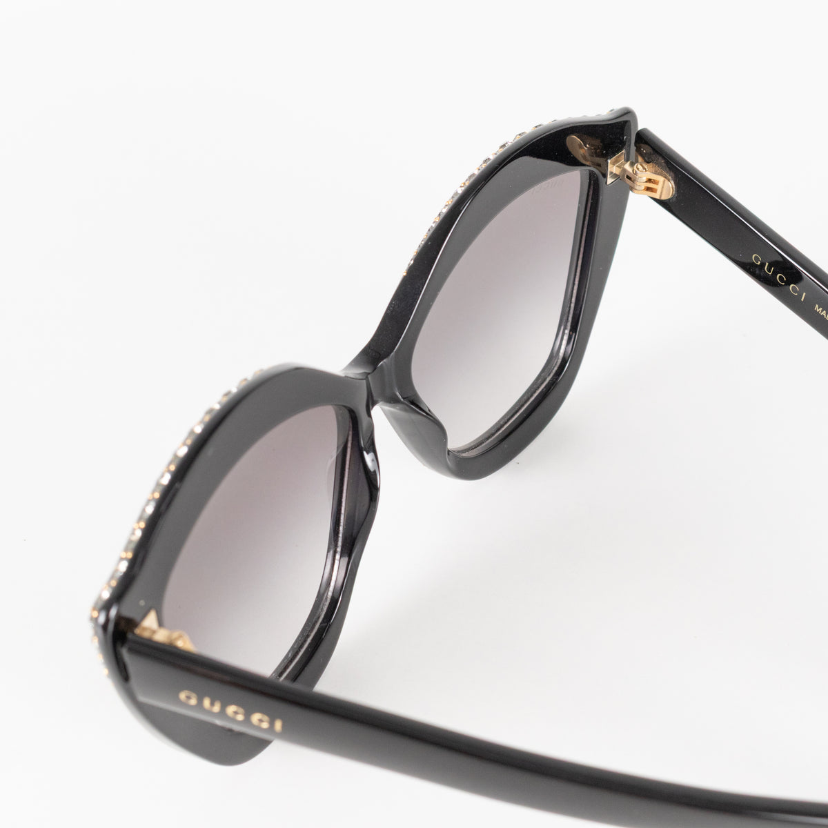 Gucci Black Diamante Embellished Oversized Cat Eye Sunglasses