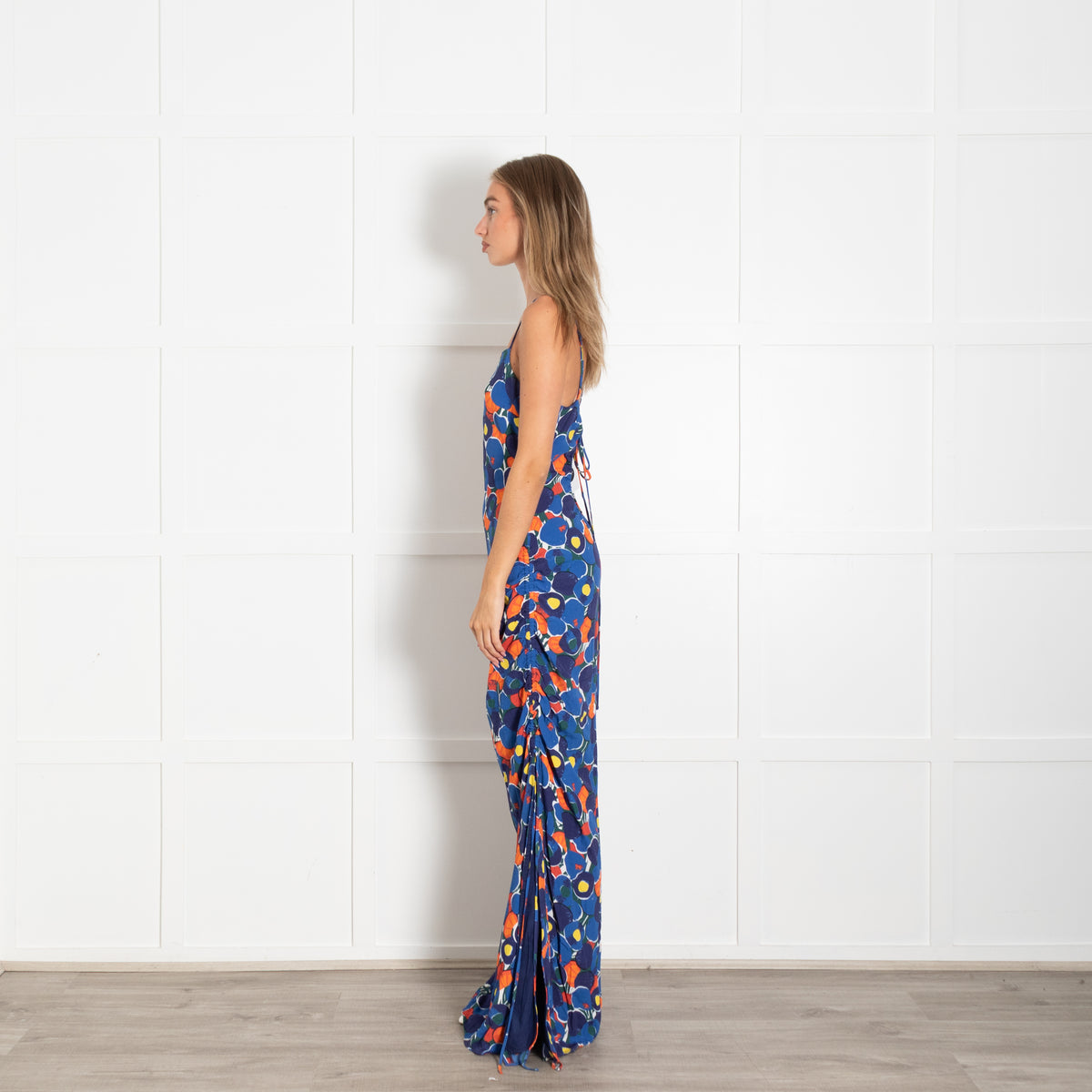 Staud Blue Orange Floral Pattern Strappy Maxi Dress