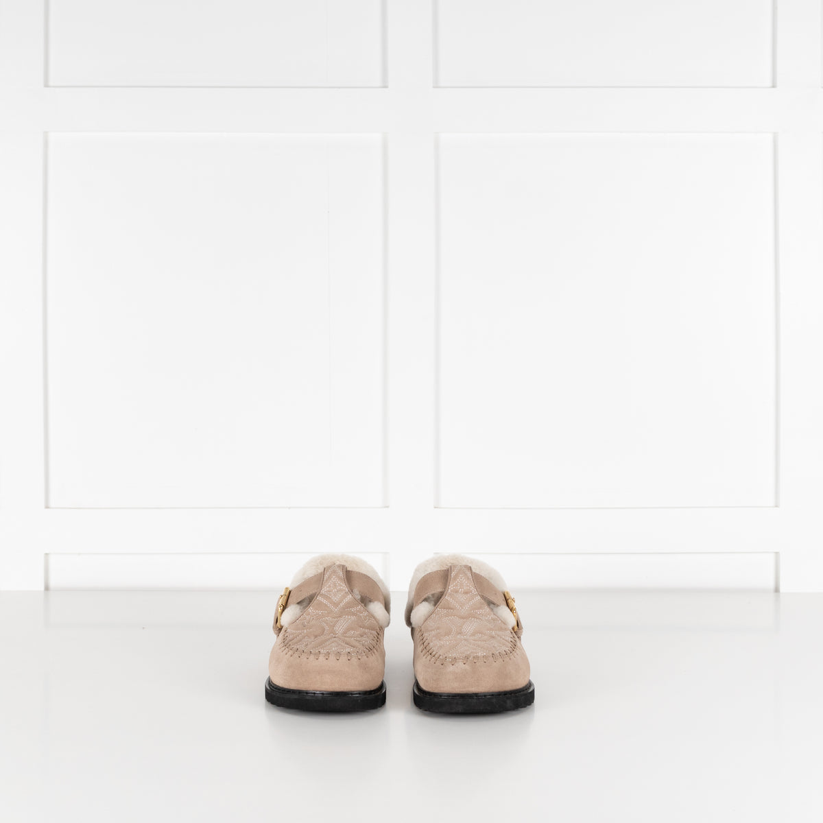 Louis Vuitton Beige Suede Shearling Comfort Mary Janes