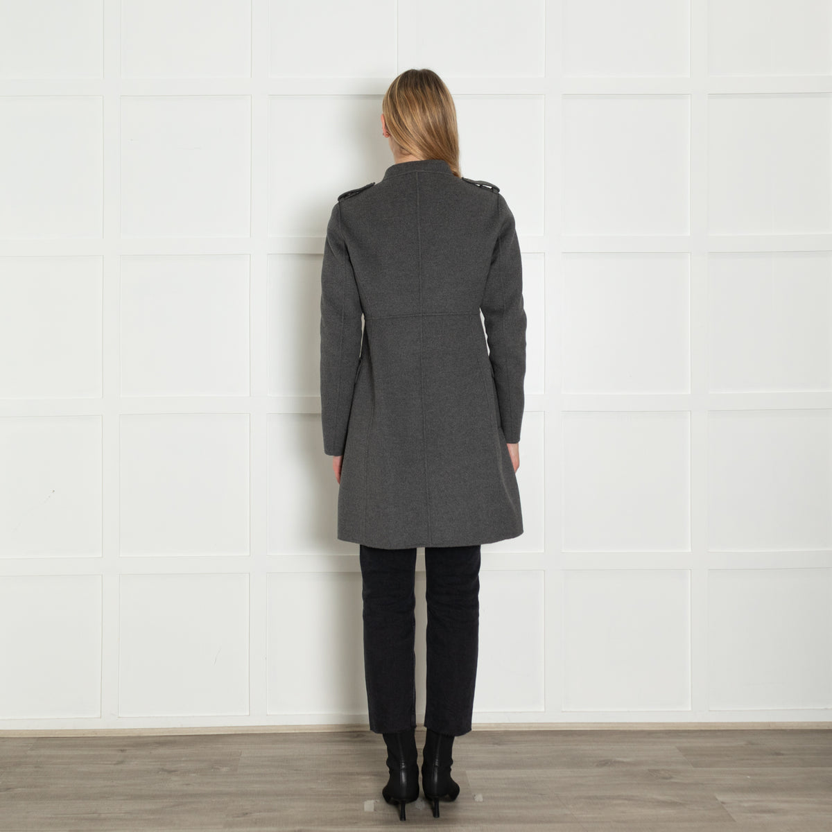 S Max Mara Grey Double Breasted Angora Blend Coat