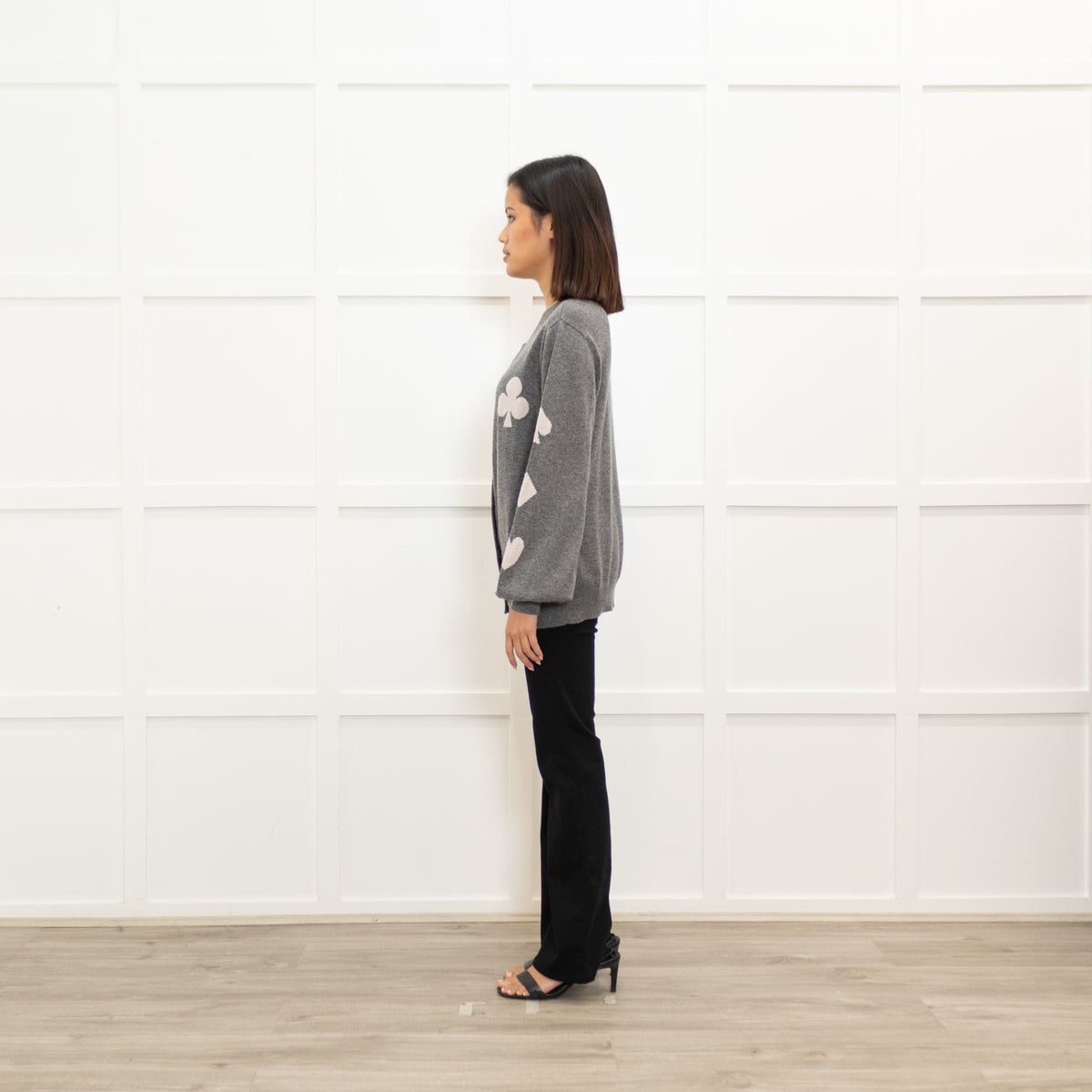 Orwell and Austen Grey Wool Mix Motif Cardigan