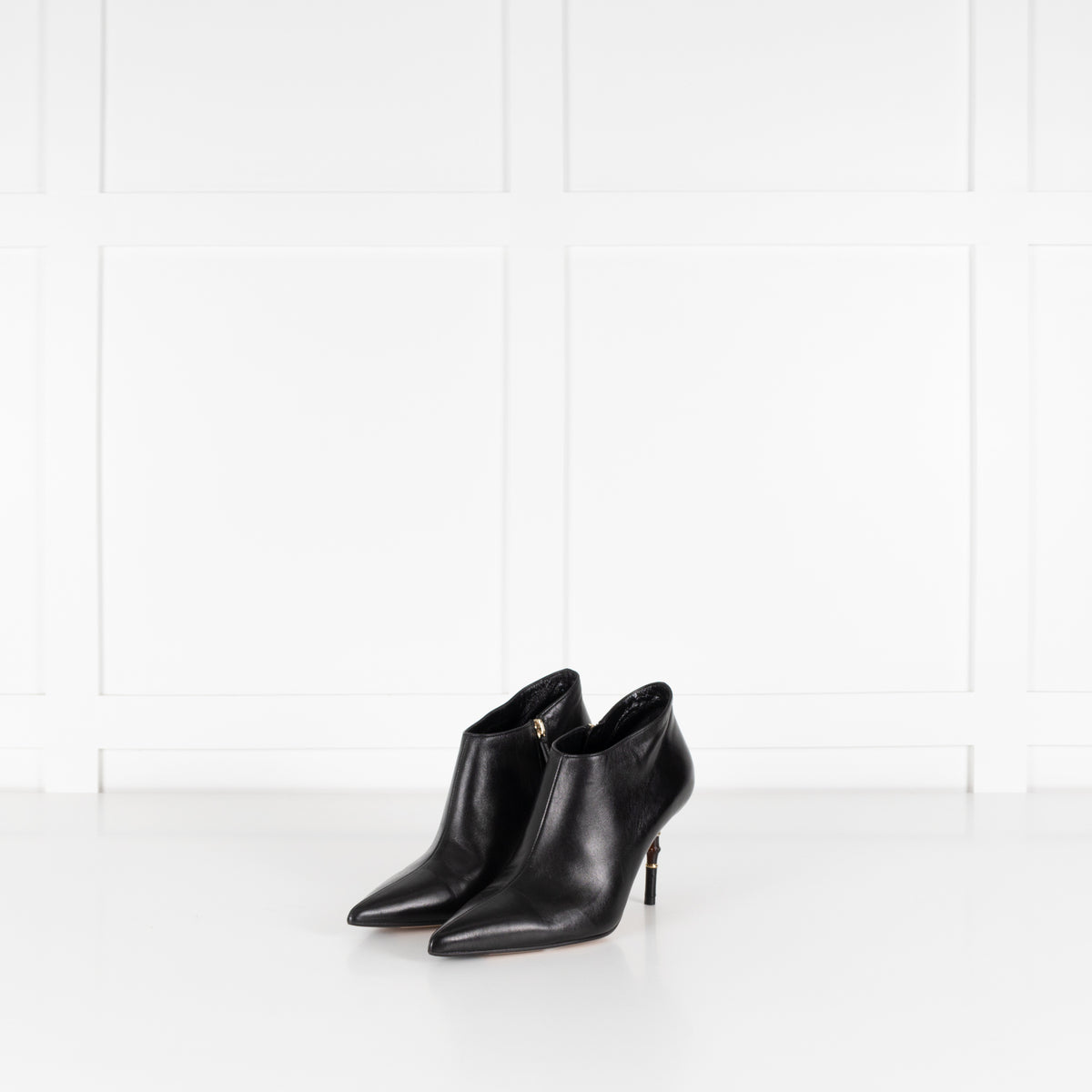 Gucci Black Ankle Boots With Bamboo & Leather Heel