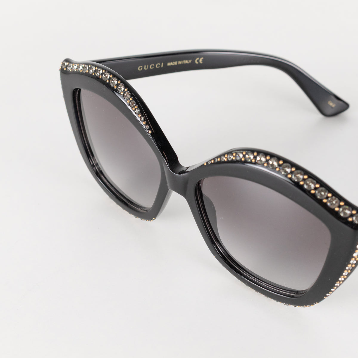 Gucci Black Diamante Embellished Oversized Cat Eye Sunglasses