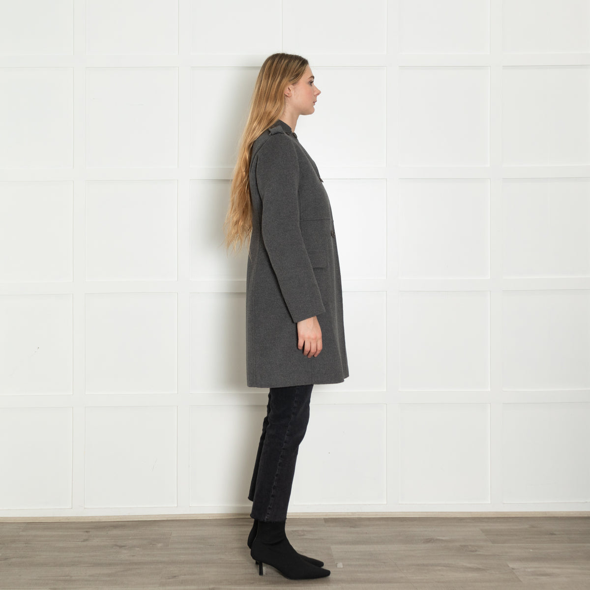 S Max Mara Grey Double Breasted Angora Blend Coat