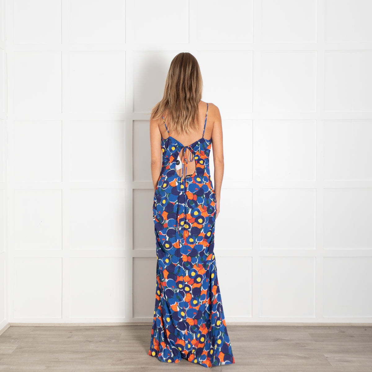 Staud Blue Orange Floral Pattern Strappy Maxi Dress