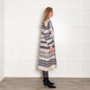 Hale Bob Blue And White Fringed Long Cardigan