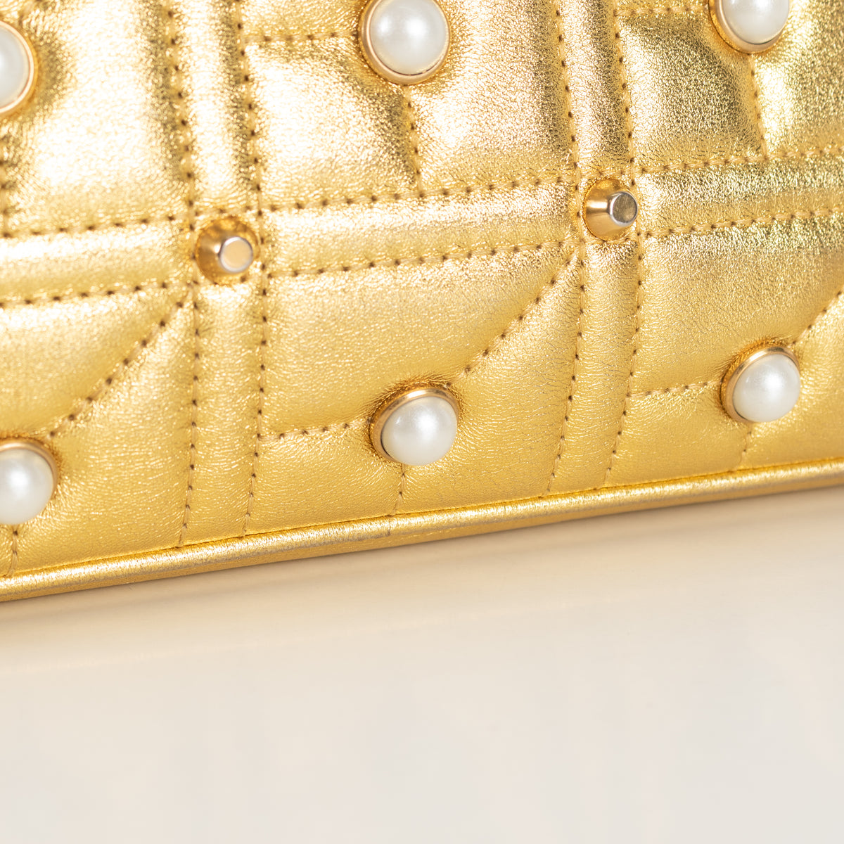 Gucci GG Marmont Gold Leather Pearl Crossbody Bag