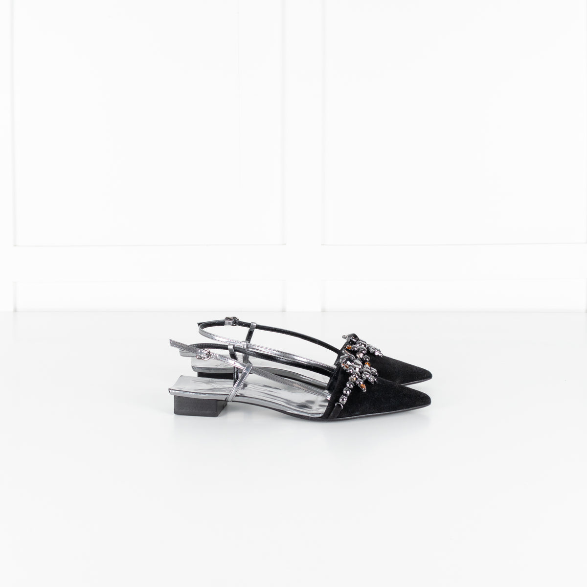 Dorothy Schumacher Summer Ballerina Jewelled Black Suede Sling Back Pump