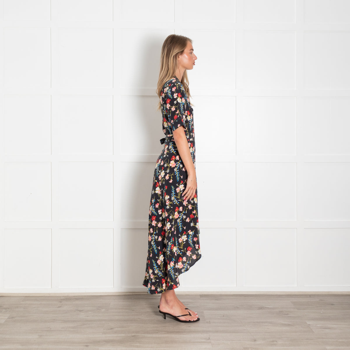 Equipment Imogene Black Floral Print Silk Dress