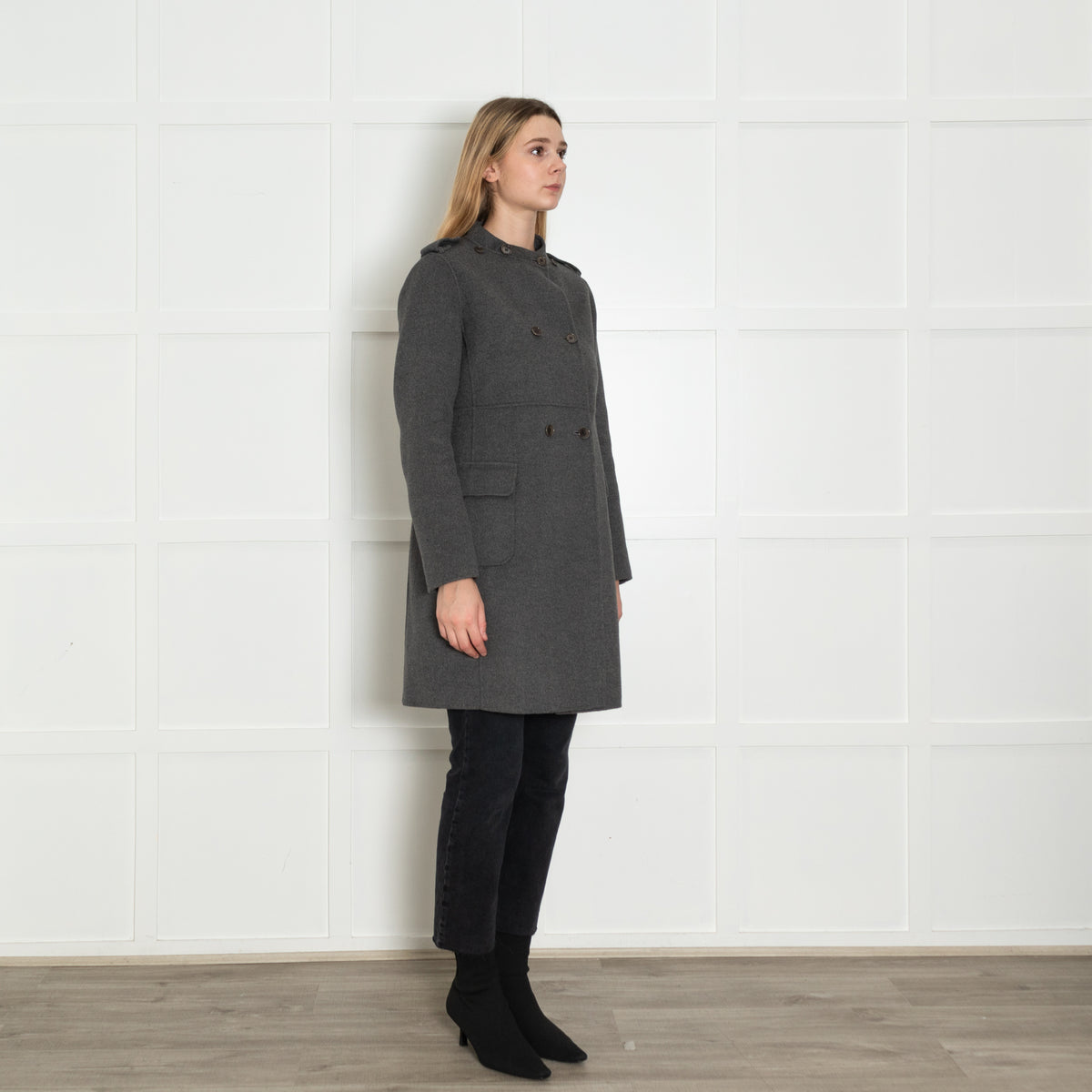 S Max Mara Grey Double Breasted Angora Blend Coat