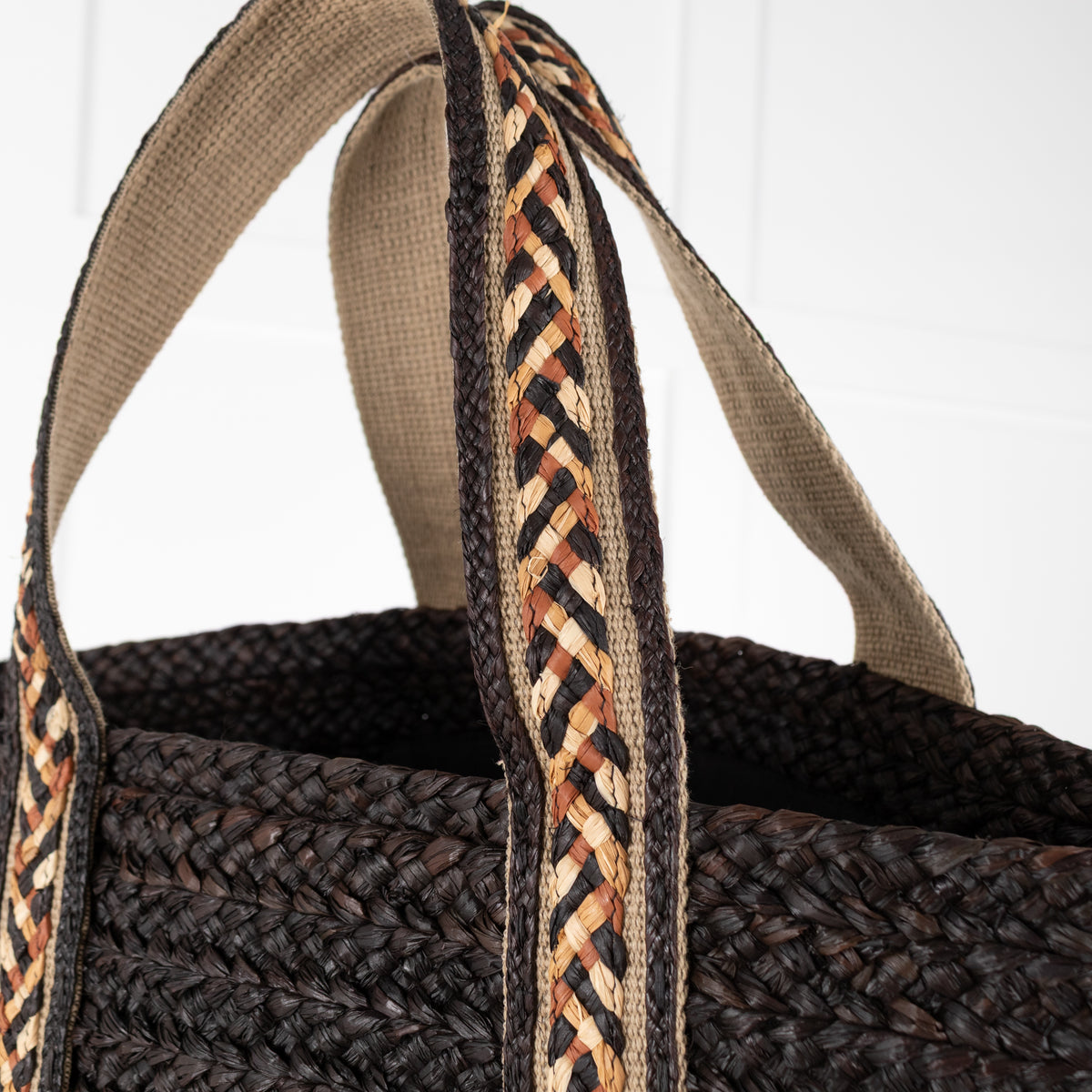 Sans Arcidet Chocolate Brown Woven Straw Tote Bag With Braided Handles