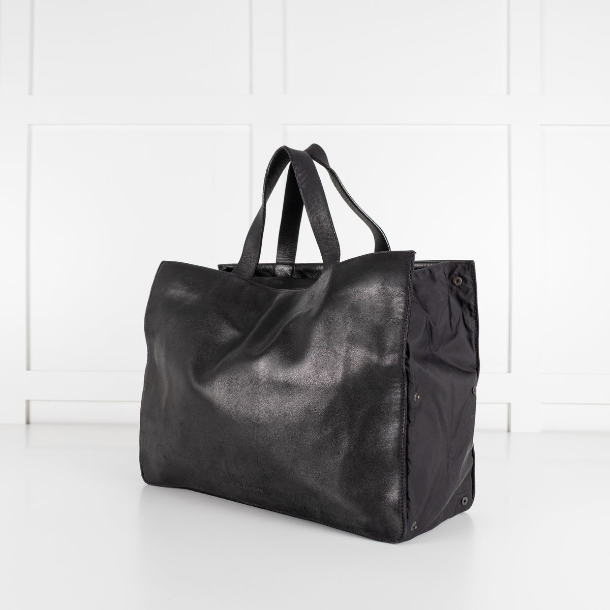 Jil Sander Black Leather Nylon Tote Bag