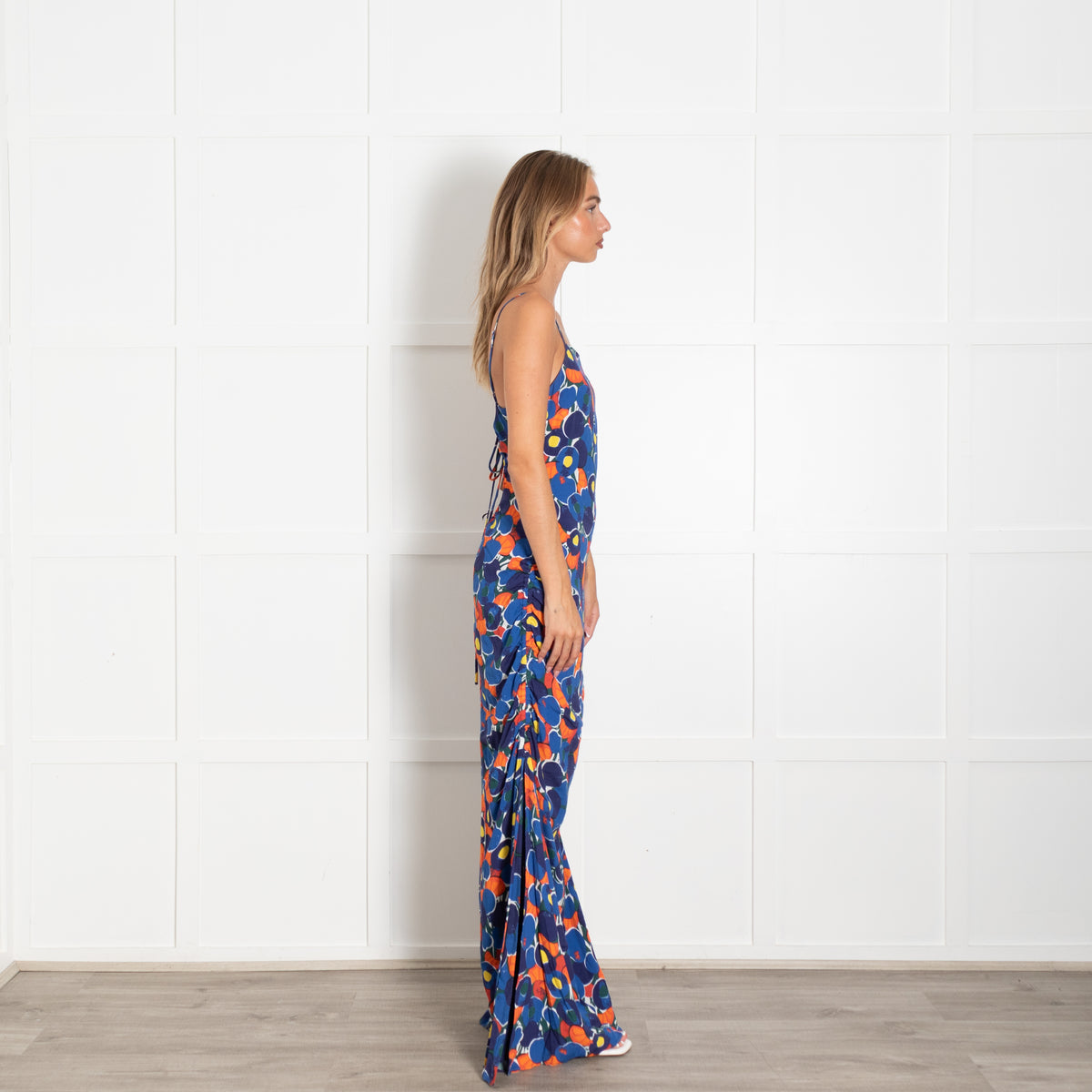 Staud Blue Orange Floral Pattern Strappy Maxi Dress