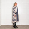 Hale Bob Blue And White Fringed Long Cardigan